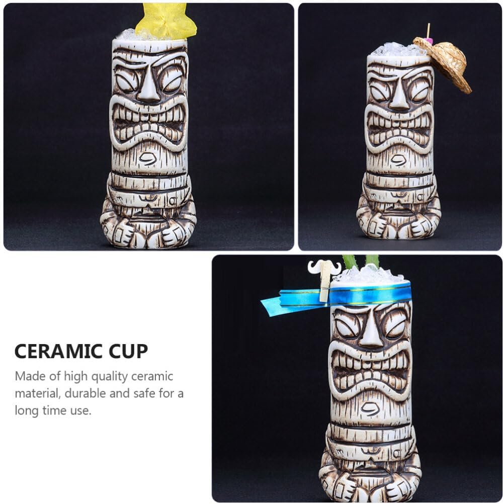 NUOBESTY Taza de café de cerámica Tiki de 17.9 fl oz, tazas de cóctel, tazas de cerámica hawaiana para fiesta, vasos tropicales para boda,
