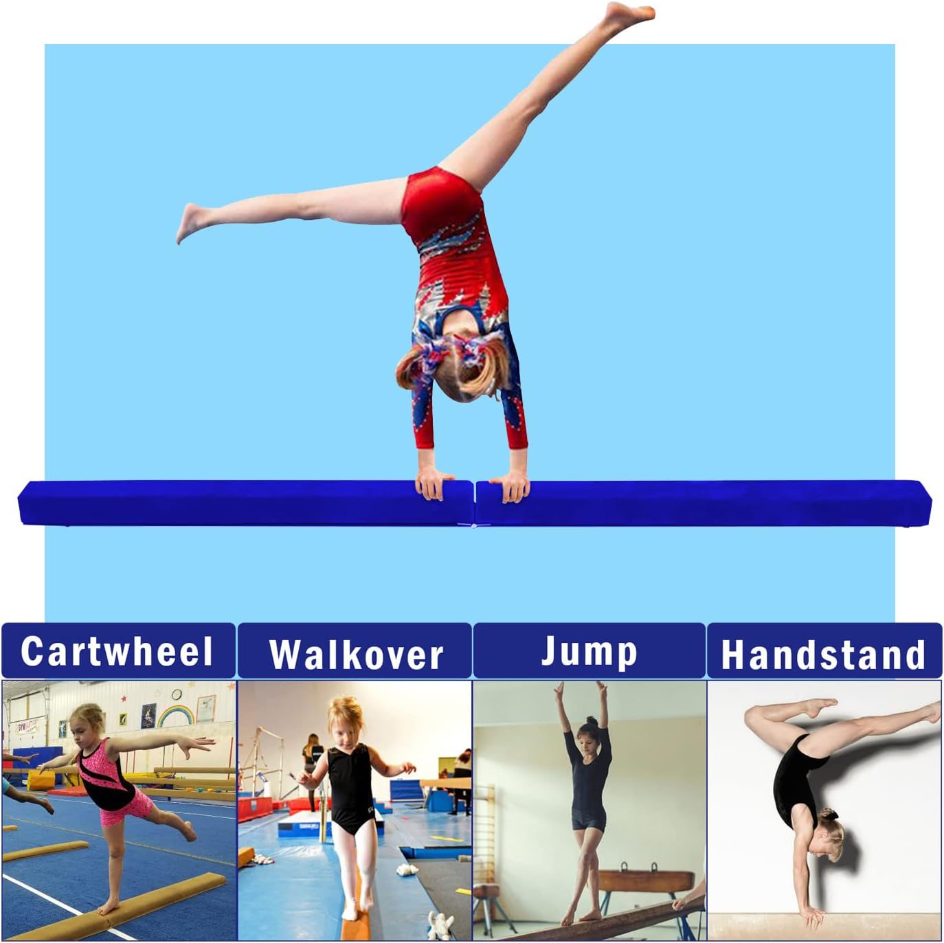 Viga de equilibrio de 7 pies8 pies, equipo de gimnasia plegable para gimnasia, niños y adultos, base de goma antideslizante, haz de gimnasia
