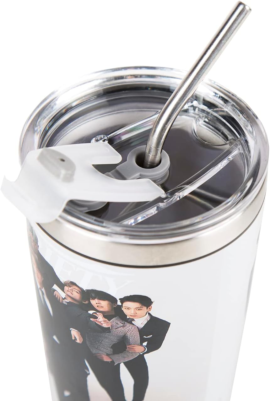 Maxerkeep Botella de agua Bangtan Boys de 20 onzas, vaso aislado al vacío de acero inoxidable, taza de café aislada con tapa para popote y tapa