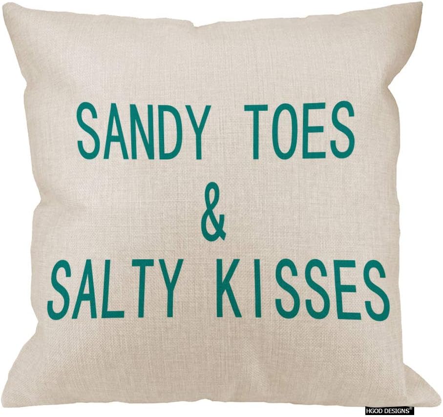 HGOD DESIGNS Sandy Toes & Salty Kisses – Funda de almohada de lino y algodón, 18 x 18 pulgadas para habitaciónsofá