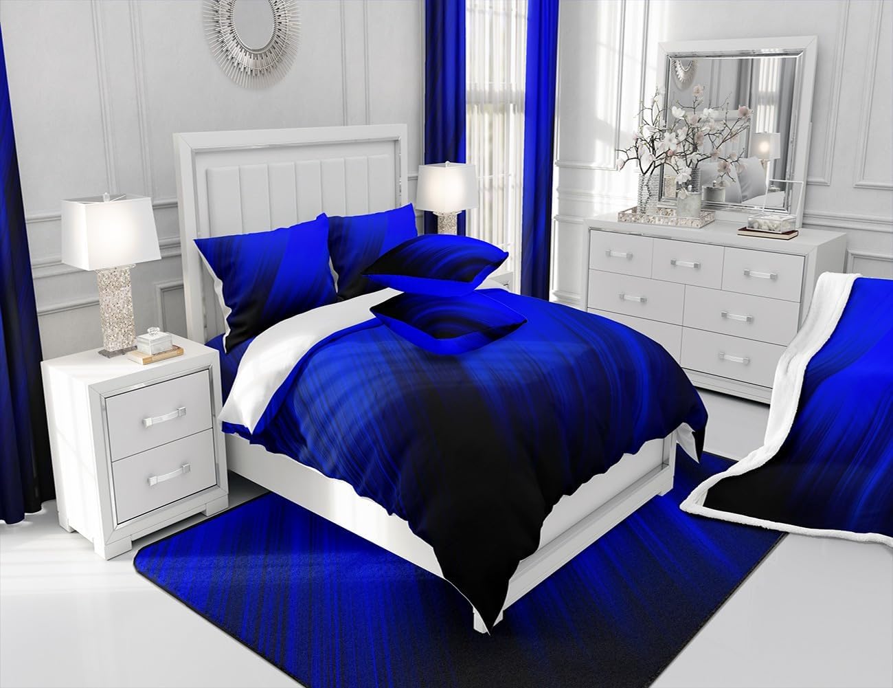 jejeloiu Juego de sábanas bajeras azules para niños, niñas, adolescentes, decoración de dormitorio, juego de ropa de cama moderna de arte grunge,