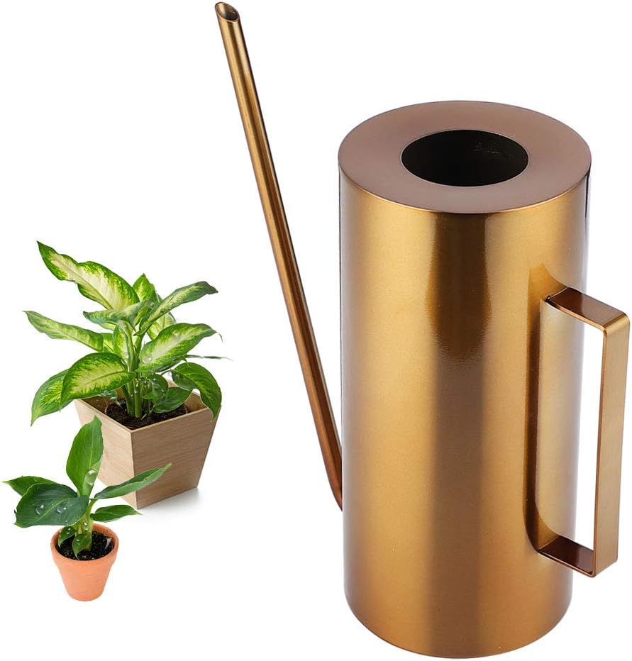 Fydun Boquilla de acero inoxidable para jardín Wate Can Pot Flower Plant Riego Herramienta Oro 1.5L Jardín Stainl Steel Spout para la familia