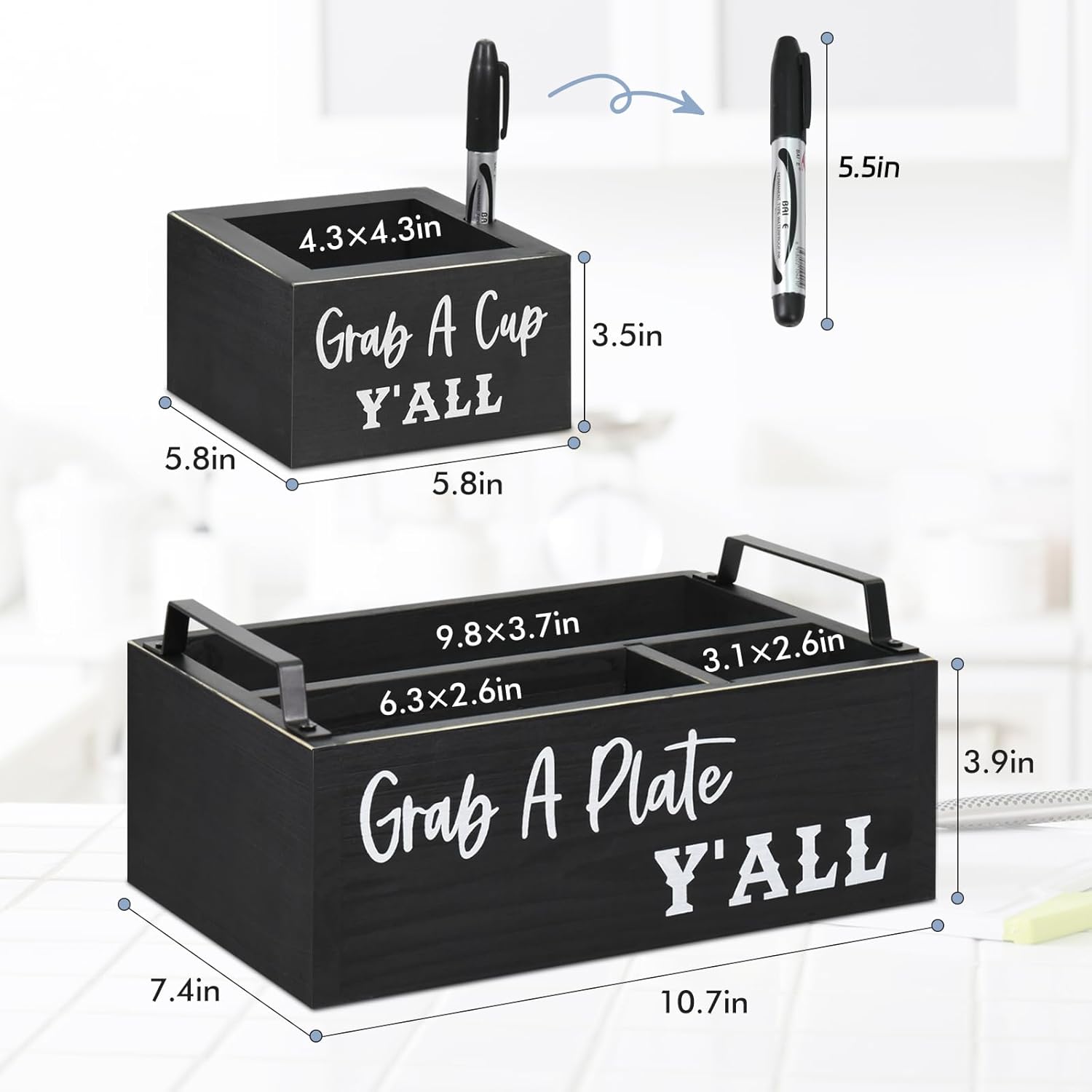 Soportes de papel para encimera de cocina, organizador de utensilios de madera con soporte grande para tazas, organizador de platos de papel