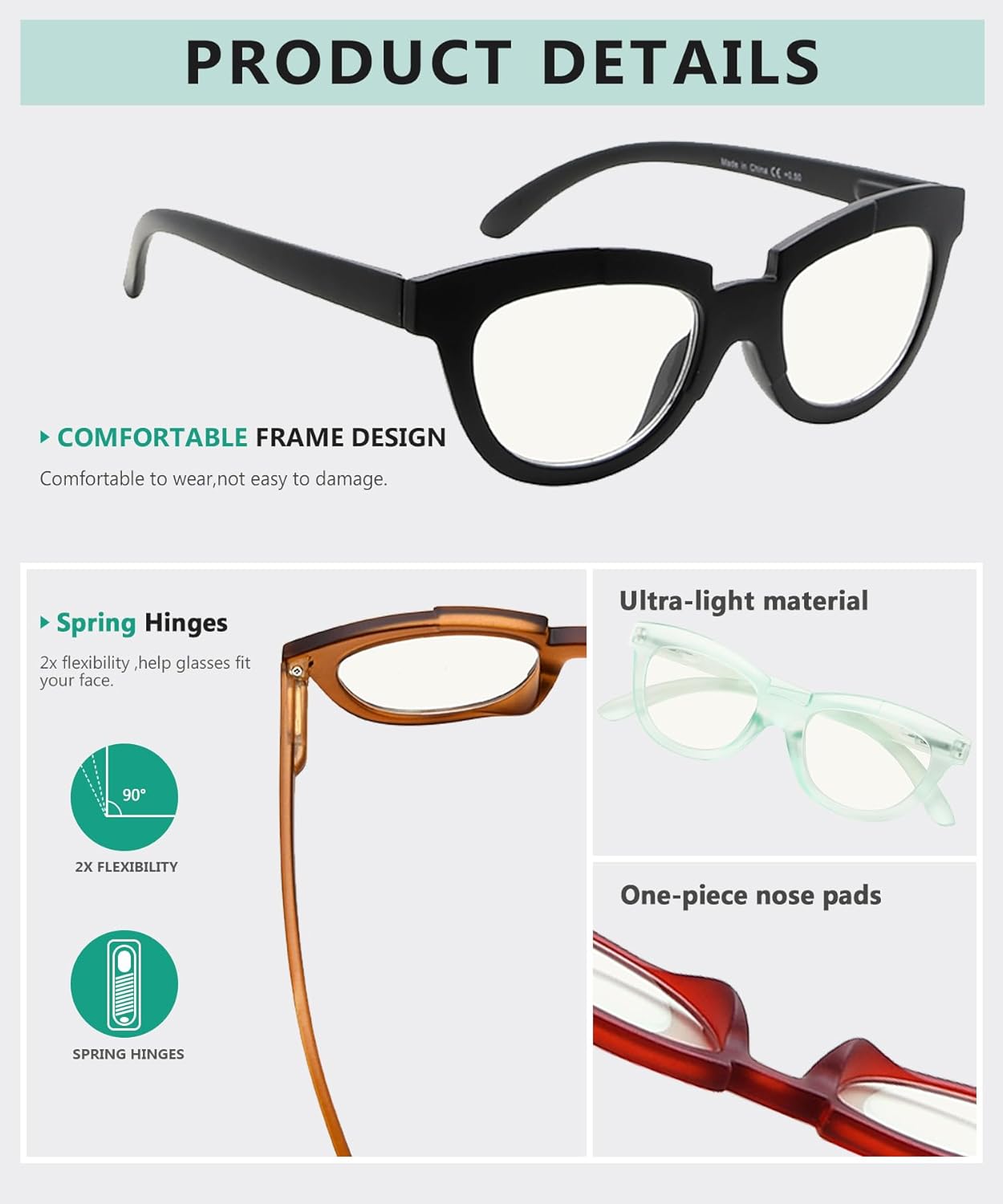 Eyekepper Paquete de 4 lentes de lectura progresivos multifocales para mujer, media luna, lectores multifocales +3.5