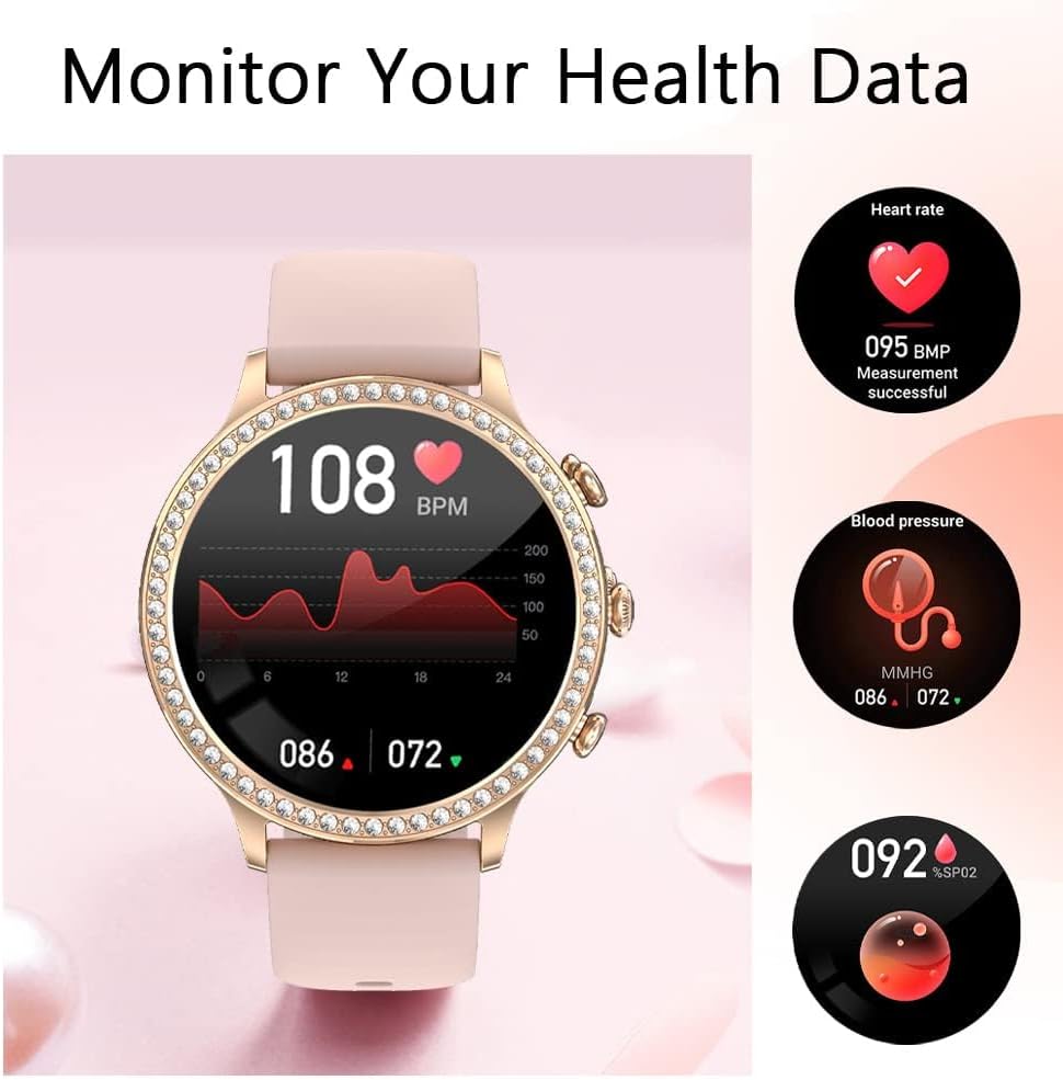 Reloj inteligente para mujer, para hacer o responder llamadas, salud femenina, frecuencia cardíaca, presión arterial, monitor de oxígeno en sangre,