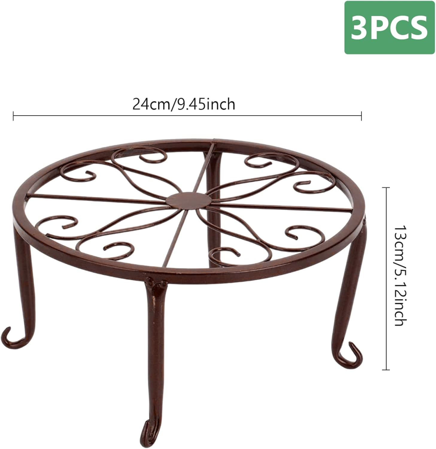 Soporte de metal para plantas al aire libre, 3 unidades, 9.4 in, resistente al óxido, soporte para macetas de estilo vintage, redondo, soporte para