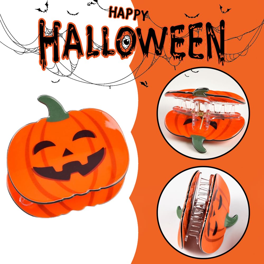 Paquete de 2 pinzas para el cabello de calabaza y fantasma, pinzas para el cabello de Halloween, pinzas de mandíbula para el cabello de Halloween,