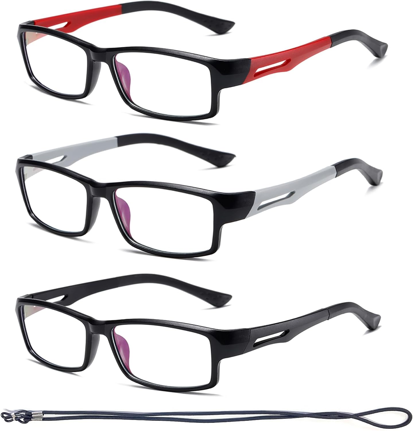 Hubeye Paquete de 3 marcos TR90 de moda de retazos de color para mujeres y hombres, ligeros con bloqueo de luz azul, lectores de computadora, 1.50