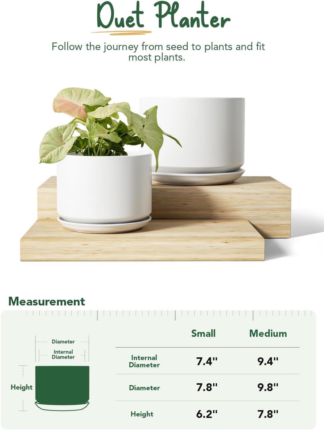 LE TAUCI Macetas de cerámica, macetas de 8 + 10 pulgadas para plantas, macetas de interior para el hogar y la oficina, macetas modernas para