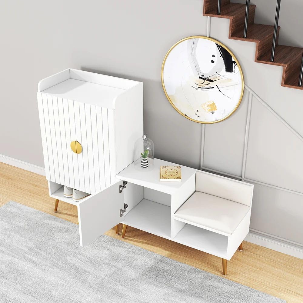homary Banco moderno para zapatos con almacenamiento, banco de almacenamiento de entrada con asiento tapizado (blanco)