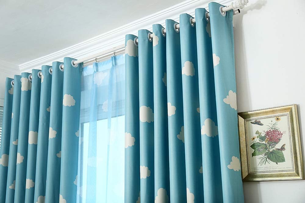 GYROHOME Cortina de nube azul y blanca con ojales en la parte superior, aislamiento térmico, oscurecimiento de habitación, ahorro de ruido,