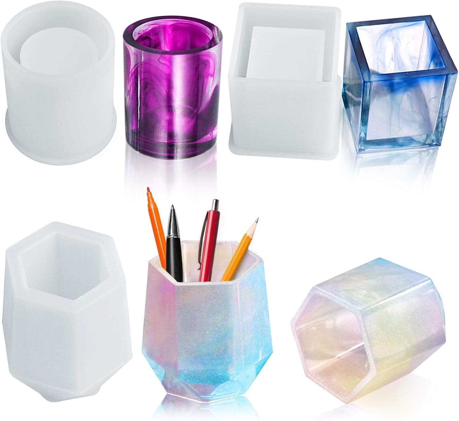 Molde de silicona para macetas, moldes de silicona para cubos y cilindros, organizador de brochas de maquillaje, molde de epoxi, moldes para