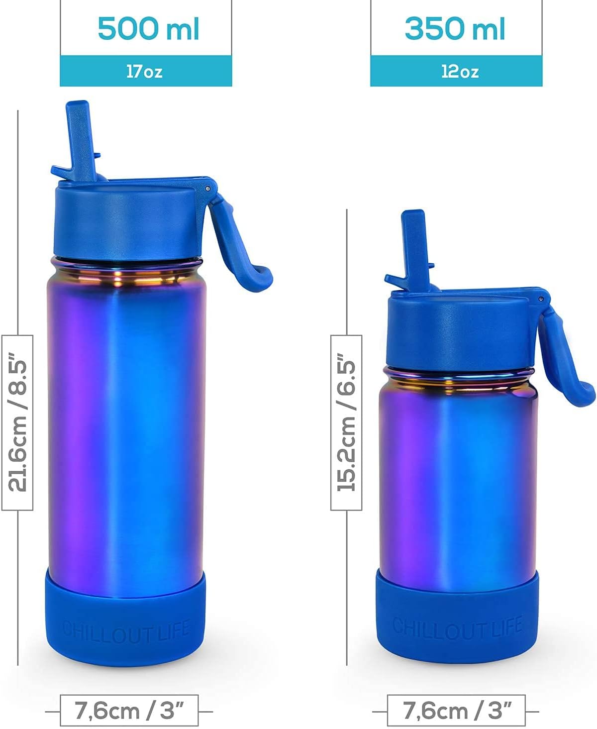 CHILLOUT LIFE – Botella de agua aislada de 12 onzas con tapa con pajilla para niños, a prueba de fugas y bonitas calcomanías impermeables, termo de