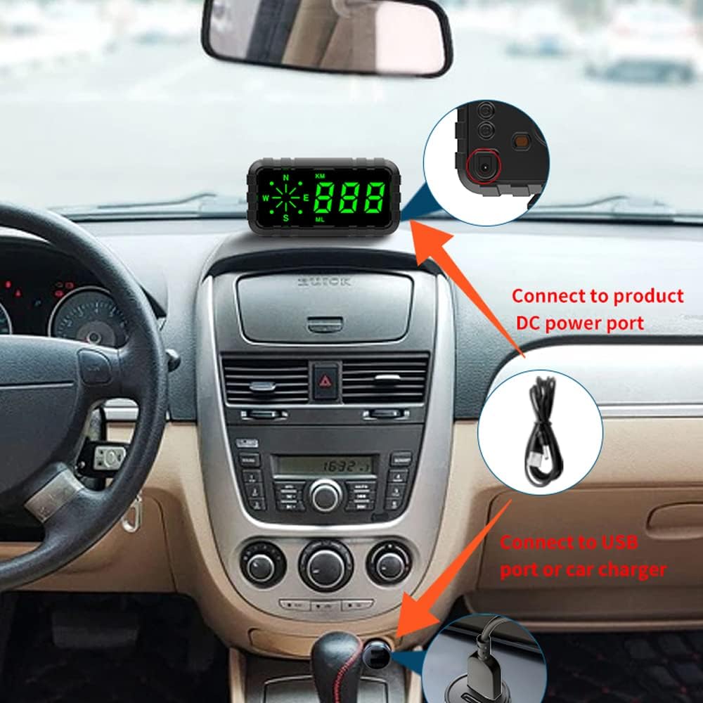 Mulcort Pantalla frontal de coche GPS velocímetro digital brújula con pantalla LED de 4.2 pulgadas, soporte de alarma de sobrevelocidad, fatiga de