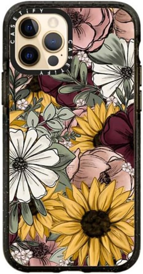 CASETiFY KT’s Canvases – Funda Impact para iPhone 12 y iPhone 12 Pro, diseño floral de KT’s Canvases, color negro transparente