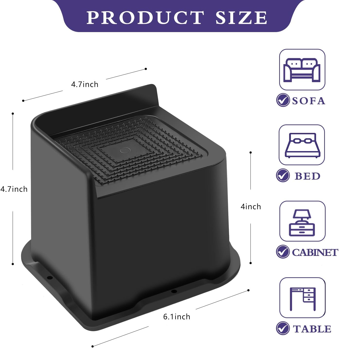 Sunifier Elevadores de cama de 4 pulgadas, resistentes, paquete de 4 unidades, elevadores de muebles en forma de L de 4 pulgadas, soporta 5000