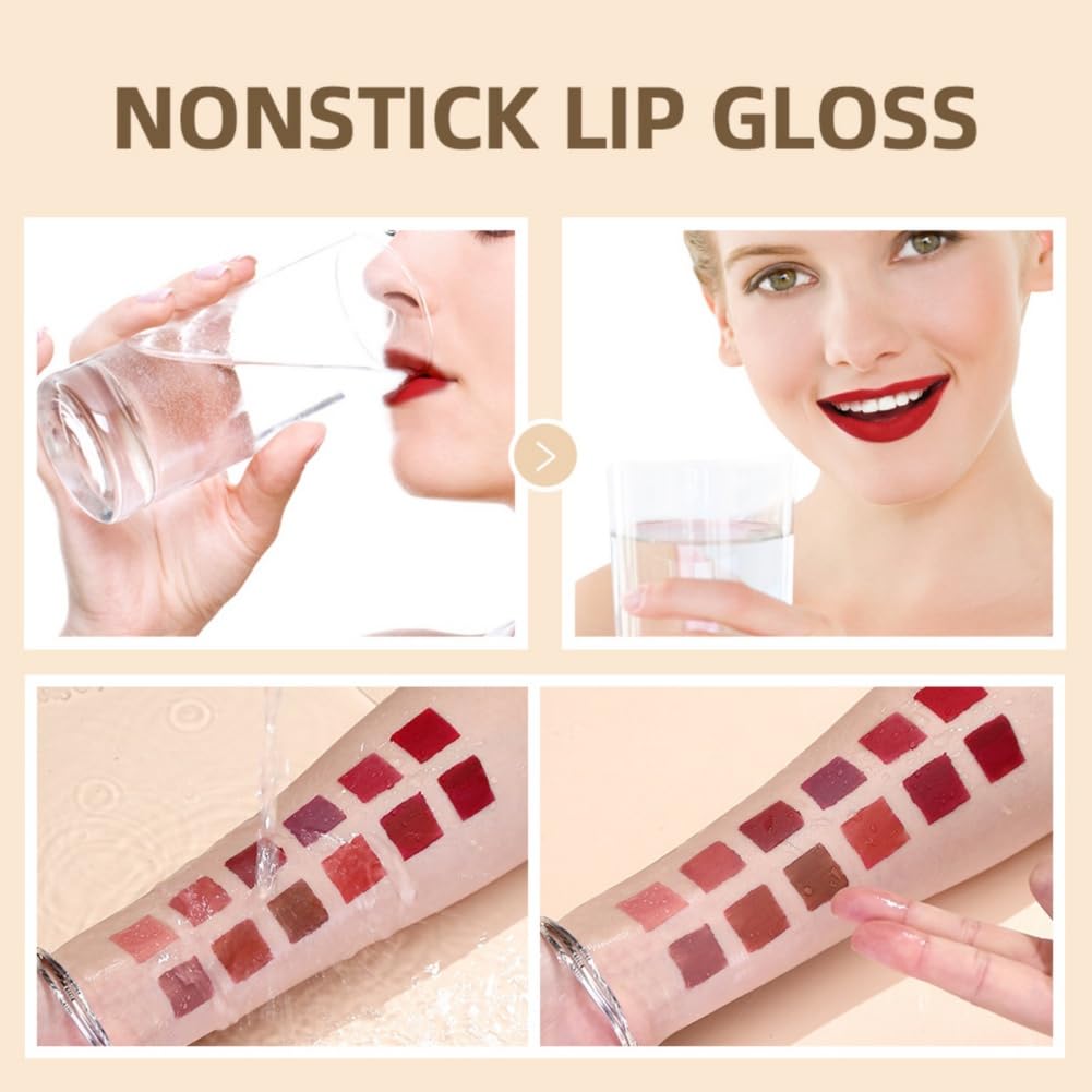 Juego de lápices labiales líquidos mate, kit de brillo labial de terciopelo de 12 colores, resistente al agua, larga duración, tinte de labios de