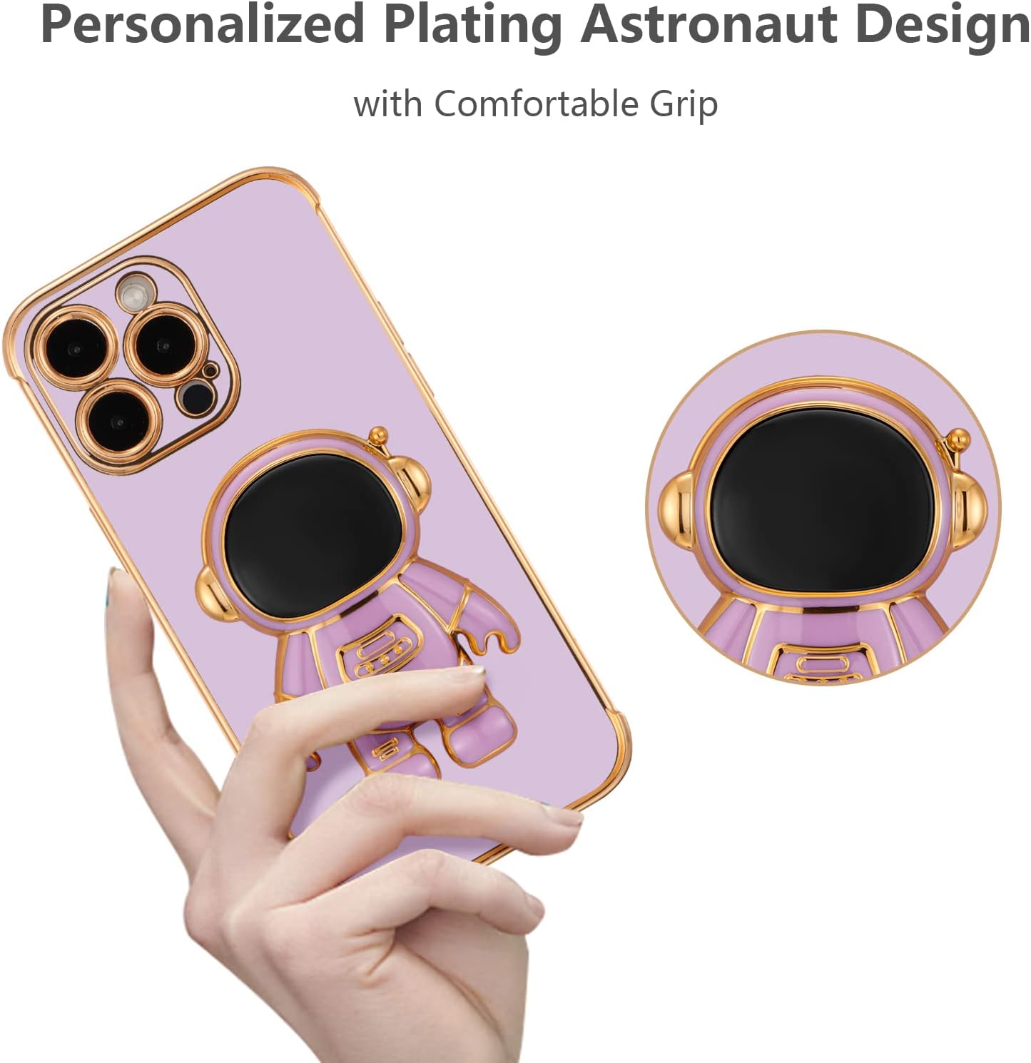 RALEAVO Funda para iPhone 13 Pro, bonita funda de astronauta 6D con función atril, cubierta de lujo enchapado de lujo, ajuste delgado, TPU suave, a