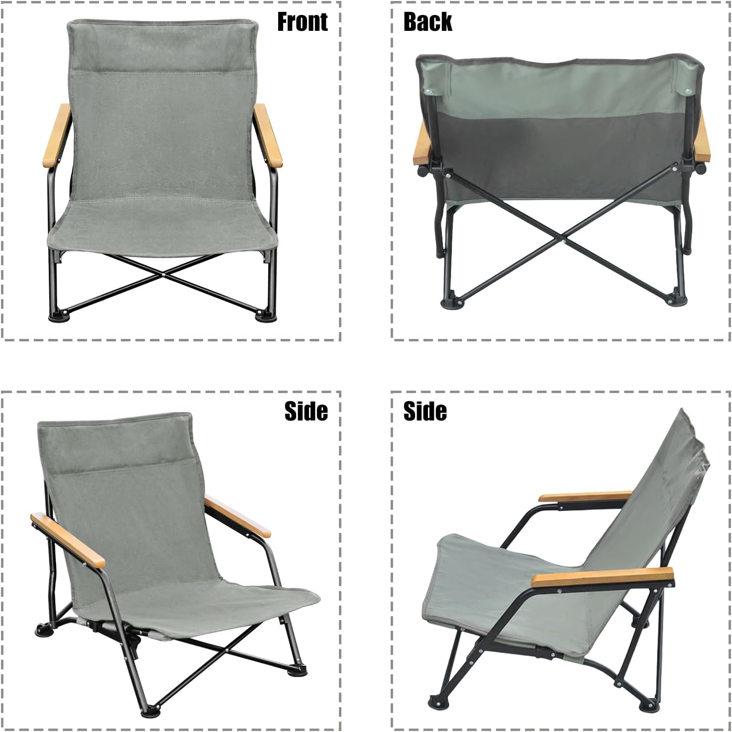 LAKIDAY Silla de playa, silla plegable ligera con pasamanos de madera, para acampar y actividades al aire libre, silla portátil que soporta hasta