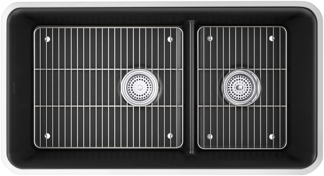 KOHLER Neoroc – Fregadero de cocina de doble tazón de montaje inferior, fregadero compuesto con división inteligente, cuenco de doble desplazamiento