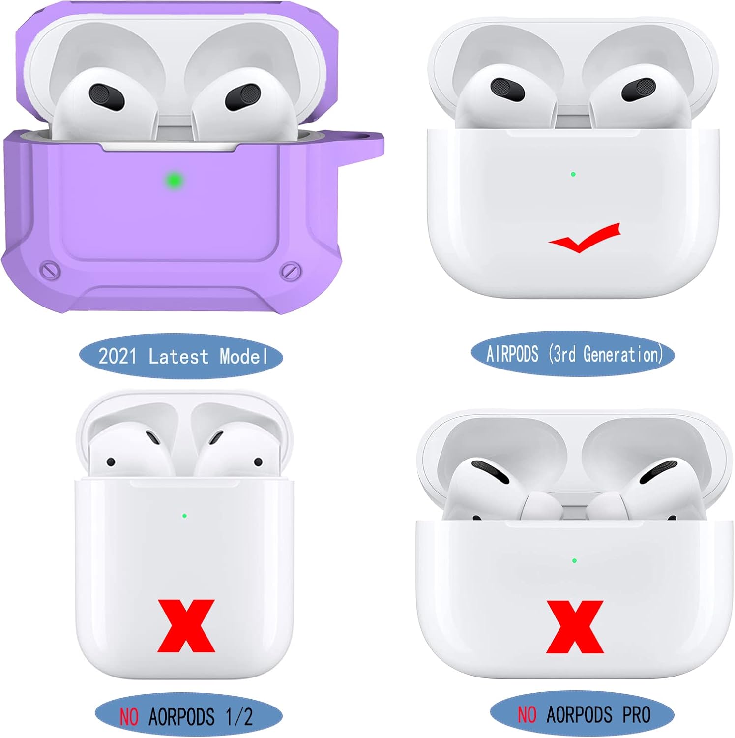 Coffea Funda protectora de silicona que absorbe los golpes con llavero para AirPods (3 generación) 2021 – Voilet