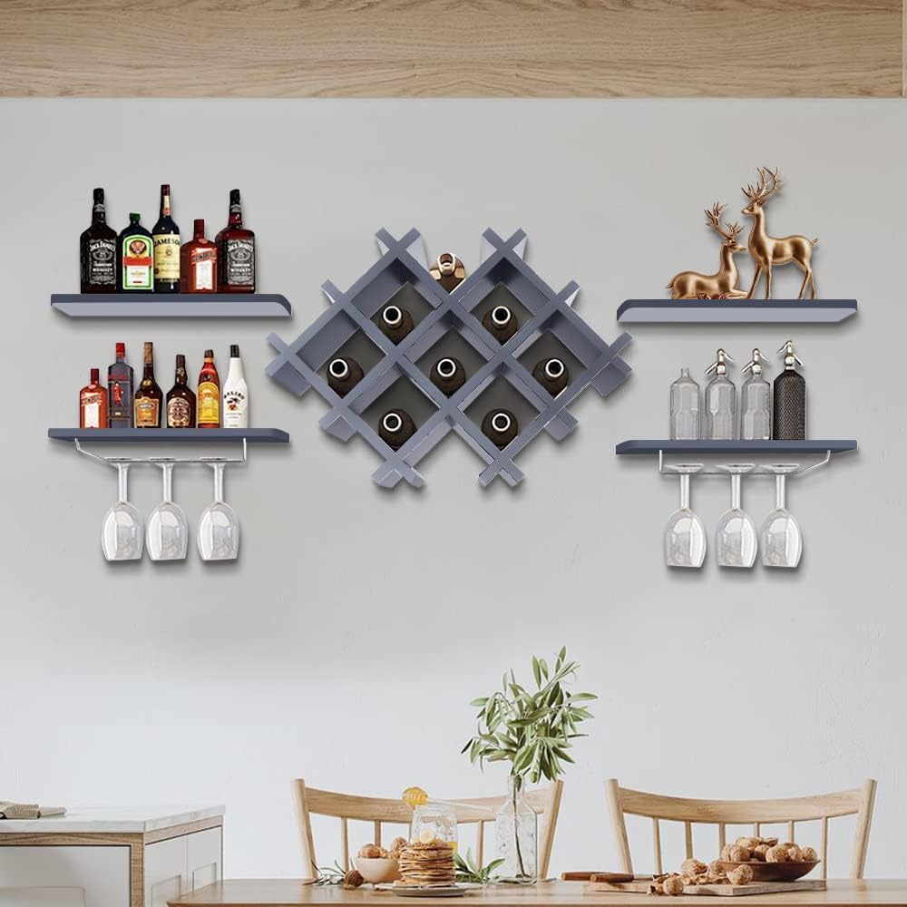 Armario de vino moderno de 5 piezas para colgar en la pared, accesorios de bar para botellas, soporte para almacenamiento de vidrio, estante