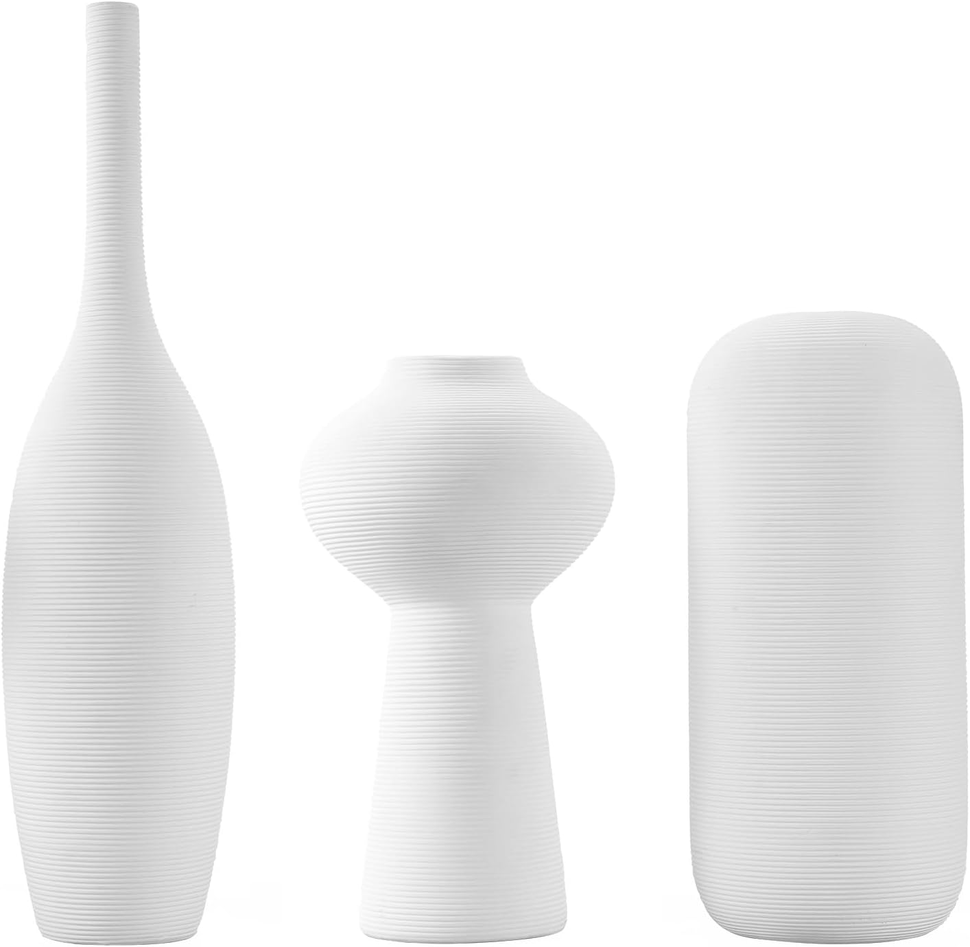 Juego de 3 jarrones para flores, jarrones de cerámica minimalistas para decoración del hogar, jarrón blanco alto para centros de mesa, boda,