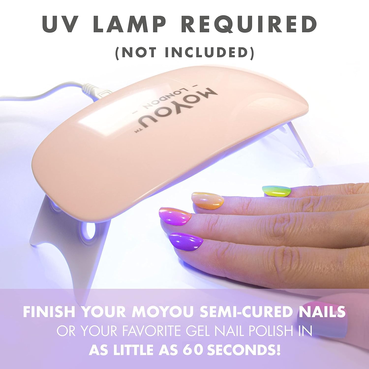 MOYOU LONDON Tiras de uñas de gel semicuradas, 20 unidades de envolturas de gel para uñas, obtén 1 lámpara UV gratis cuando recibas 2 o más, fácil