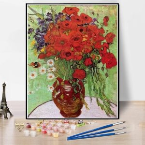 Pintura numérica para adultos, amapolas rojas y margaritas, pintura por Vincent Van Gogh, pintura por números, kits sobre lienzo 40X60CM Pintura numérica para adultos, amapolas rojas y margaritas, pintura por Vincent Van Gogh, pintura por números, kits sobre lienzo 40X60CM