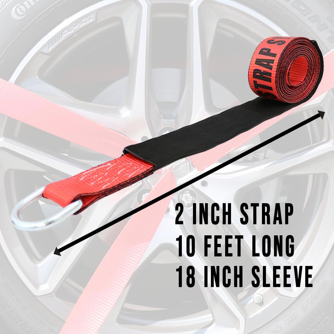 Boxer Pro – Correa de remolque de lazo rojo de 2 pulgadas x 10 pies con anillo en D forjado, paquete de 10  Funda protectora  amarre para automóvil,