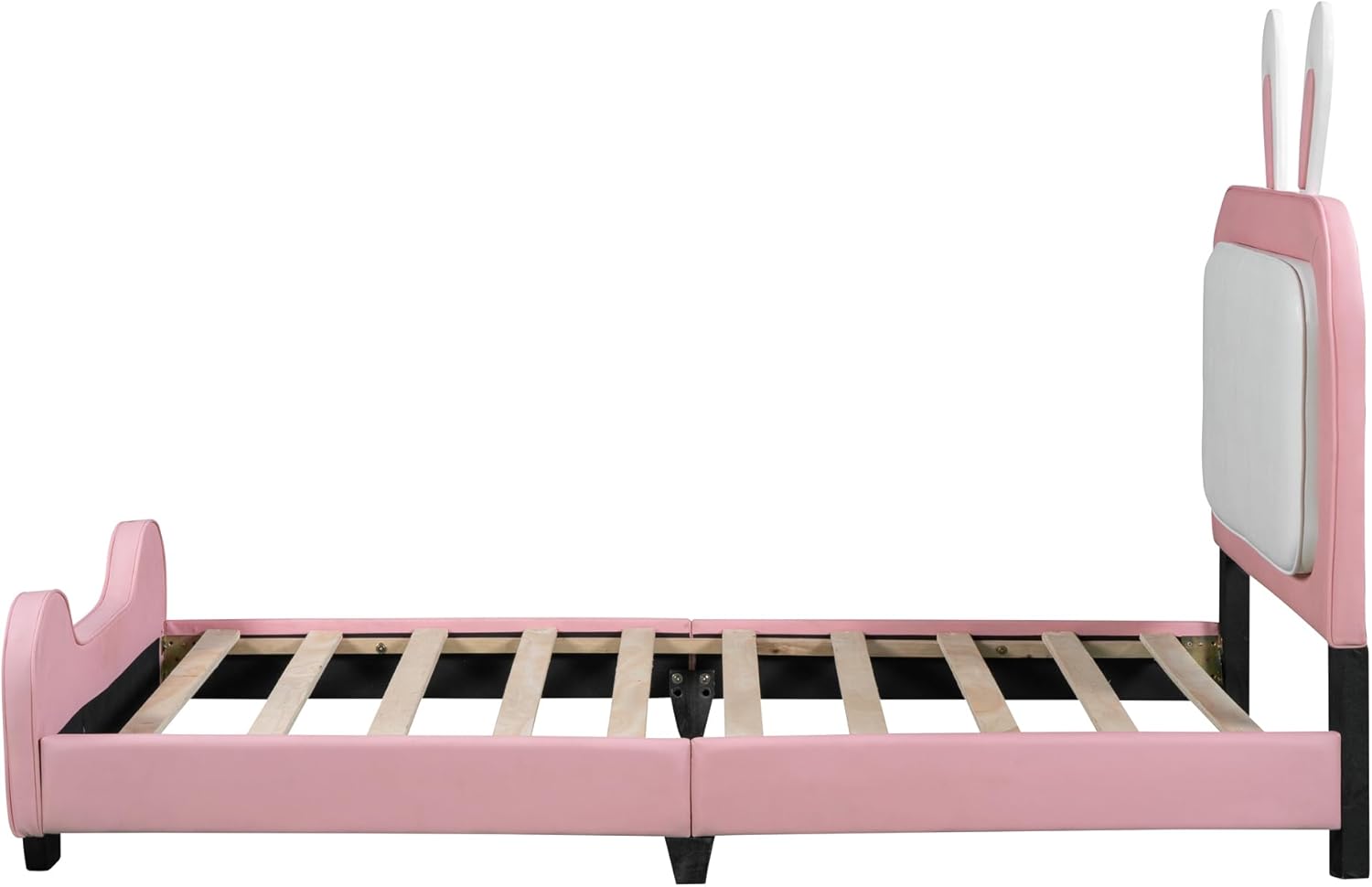 Cama de princesa tapizada en forma de conejo de tamaño individual con cabecero y estribo, plataforma tapizada de piel sintética para niños y