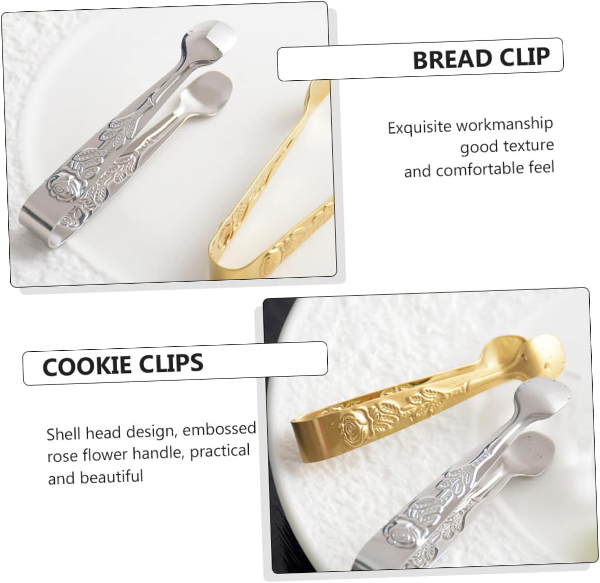 2 pinzas de acero inoxidable para alimentos, pinzas de azúcar rosa, pinzas para cubitos de hielo, mini alicates para dulces, buffet de dulces, clips