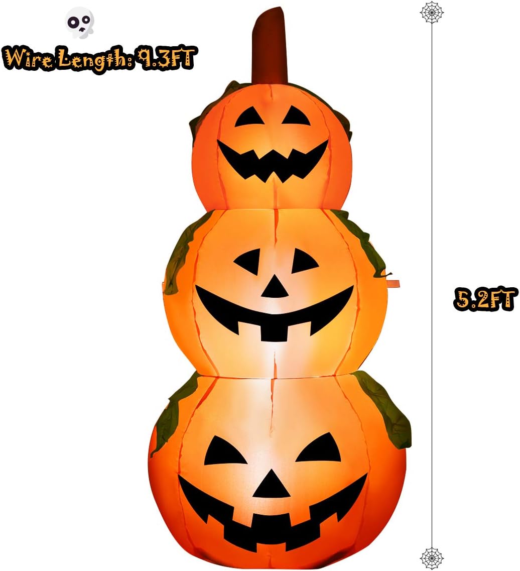 Tangkula Farol inflable de calabaza de 5.2 pies para Halloween, con bombillas LED internas, tela de poliéster 190T y ventilador impermeable,