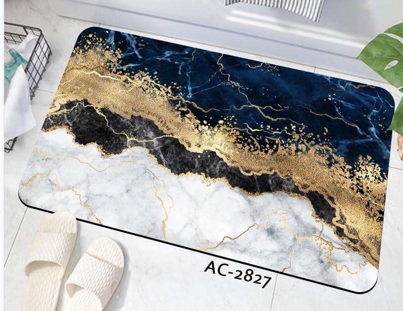 Tapete de baño de Tierra de Diatomeas suave, azul dorado blanco y negro, de secado rápido y súper absorbente antideslizante, tapete de baño,