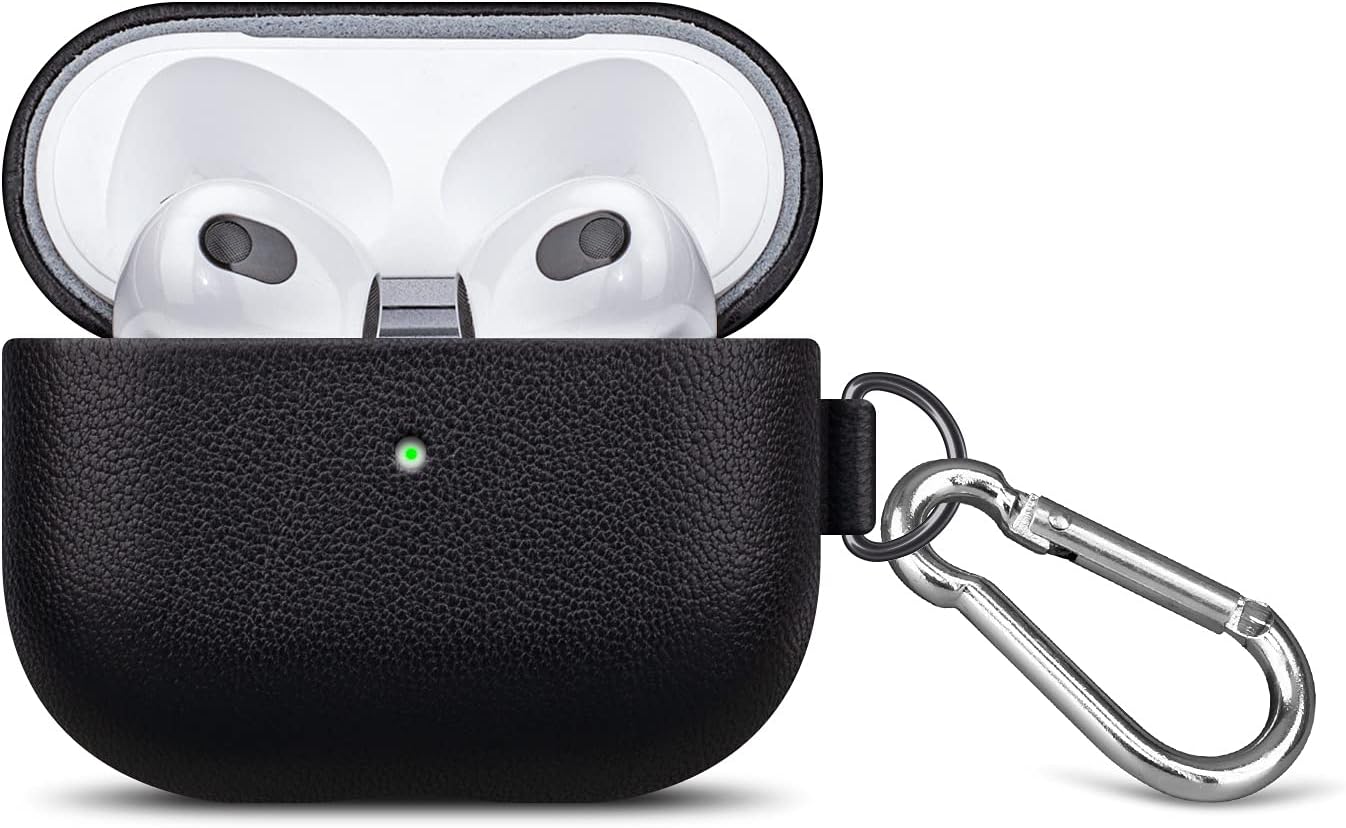 lopie – Funda de cuero compatible con AirPods de 3 generación, hecha a mano con llavero para AirPods 3, funda protectora portátil con clip de