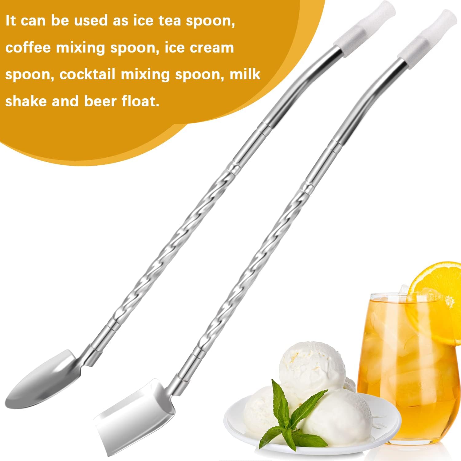 Cuchara de acero inoxidable para mezclar y agitar 10 unidades, cuchara de té helado reutilizable, cuchara de helado delicada, cuchara agitadora en