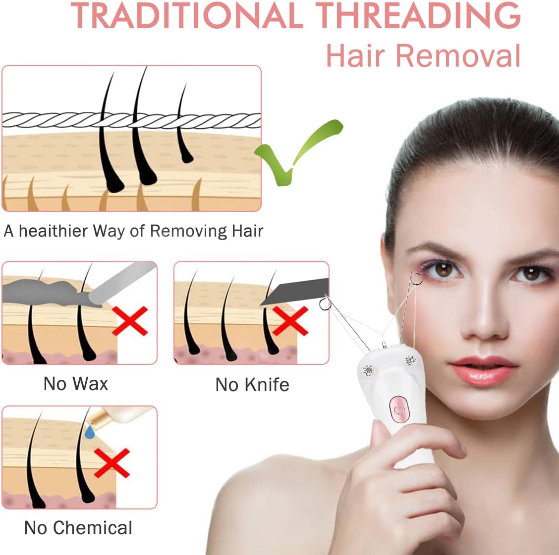 Removedor de vello facial, depiladora eléctrica inalámbrica para mujer, depiladora de hilo facial, depiladora de belleza para mujer, removedor de
