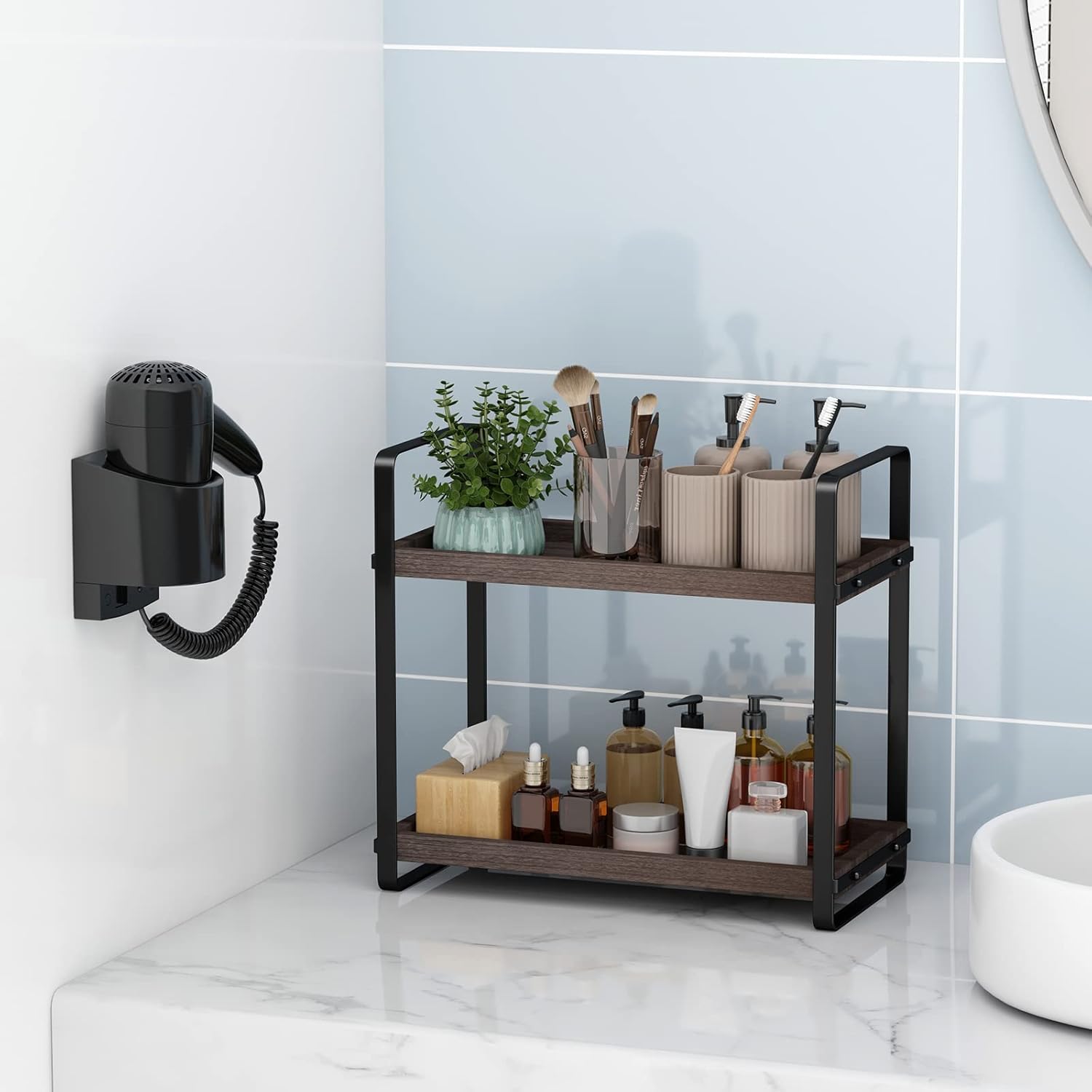 Bandeja de encimera de baño, bandeja de cosméticos, organizador de cosméticos, organizador de baño, soporte de mostrador de baño, estante de