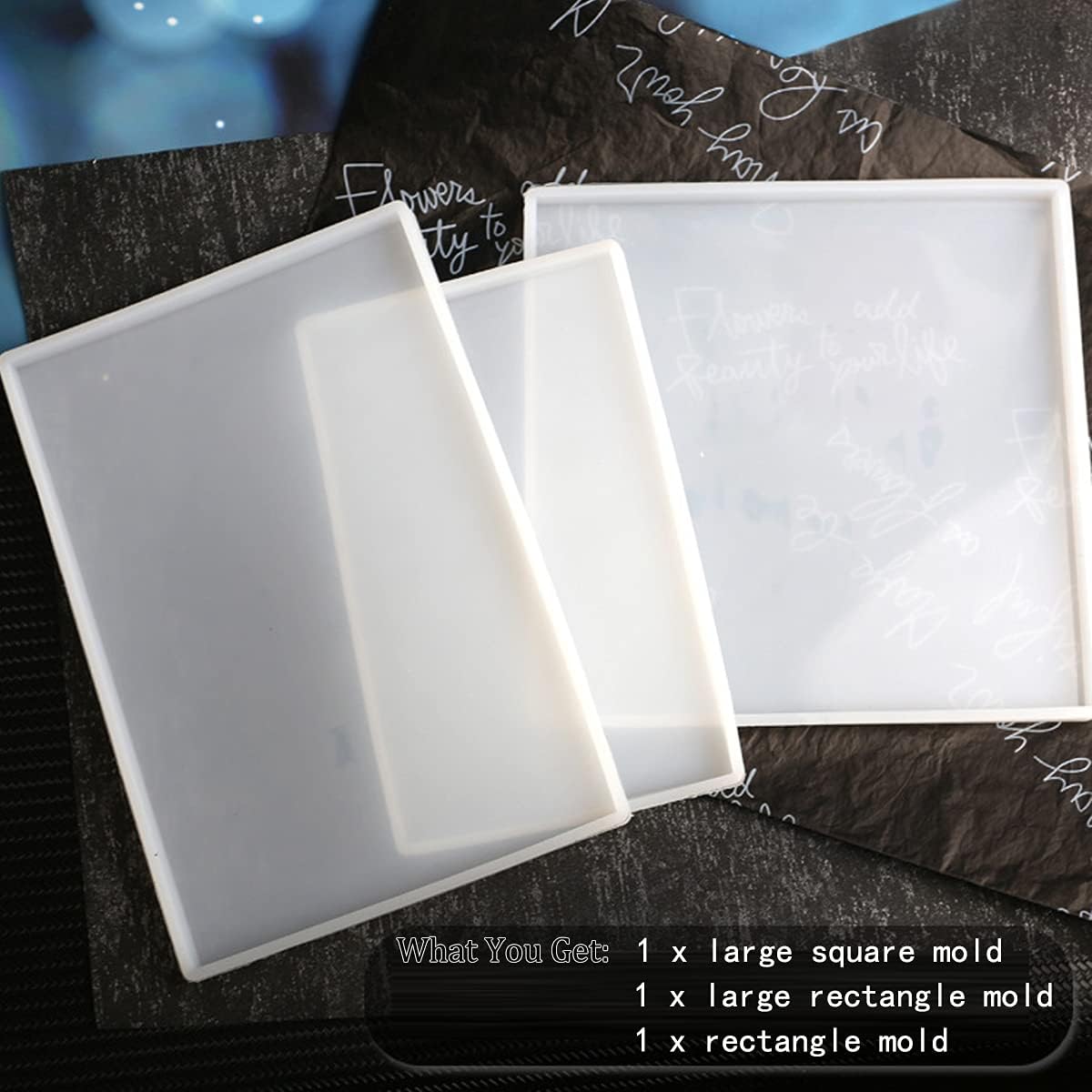 Kit de molde de resina rectangular extragrande, 3 moldes de bandeja de silicona para hacer bandejas de ágata sintética, tabla de servir, posavasos,