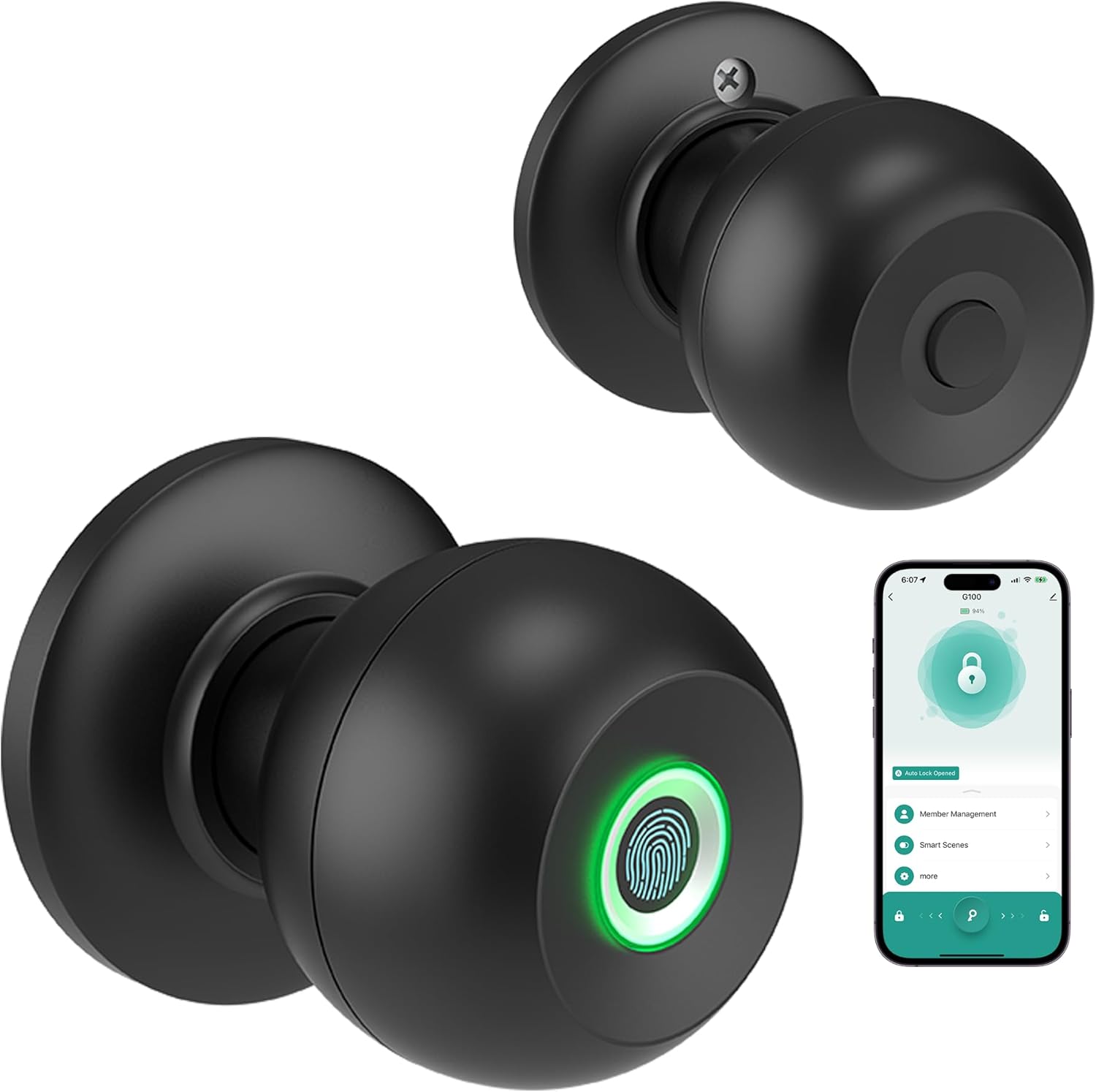 Cerradura de puerta de huellas dactilares, pomo inteligente de puerta de dormitorio, perilla biométrica, cerradura inteligente con control de