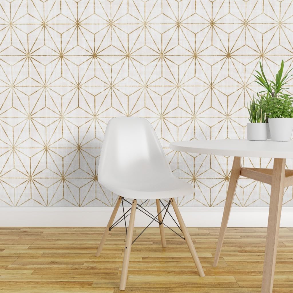 Spoonflower Muestra de papel tapiz extraíble – Star Geo Oro Blanco Triángulos geométricos Holiday Abstracto Minimalista Personalizado Pre-Pegado