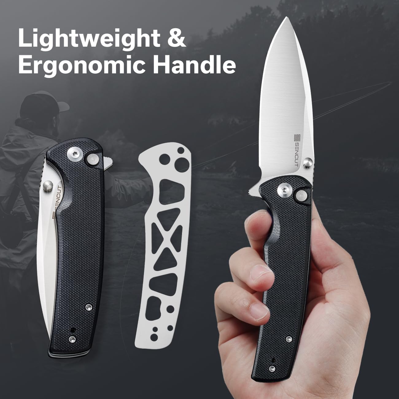SENCUT Sachse – Cuchillo plegable para EDC, mango negro G10 de satén 9Cr18MoV, cuchillo pequeño plegable con clip, cuchillo de transporte diario