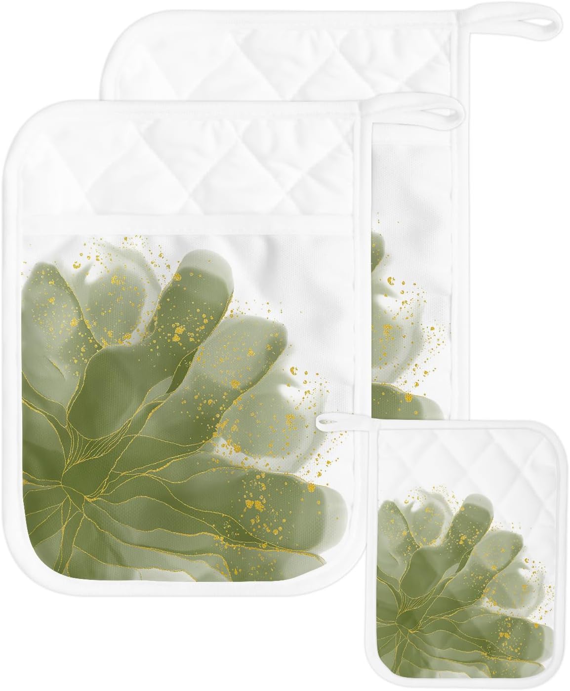 Juego de 2 agarraderas de tela de rizo antideslizante y aislante de calor con bolsillo, guantes gruesos para horno, posavasos para hornear, estilo