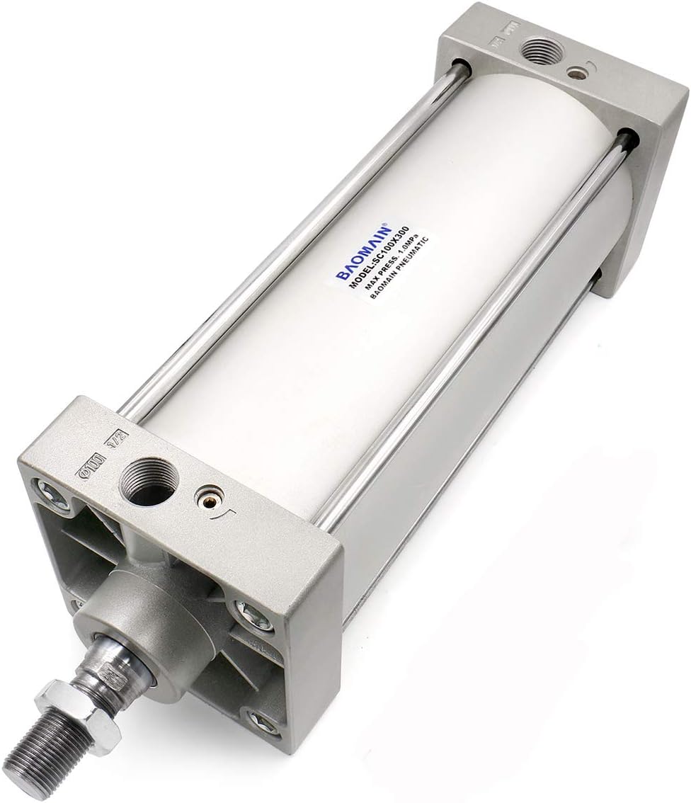 Baomain Cilindro neumático de aire SC 100 x 300 PT12 agujero 4 “, carrera 12 ” Varilla de pistón atornillada de doble acción