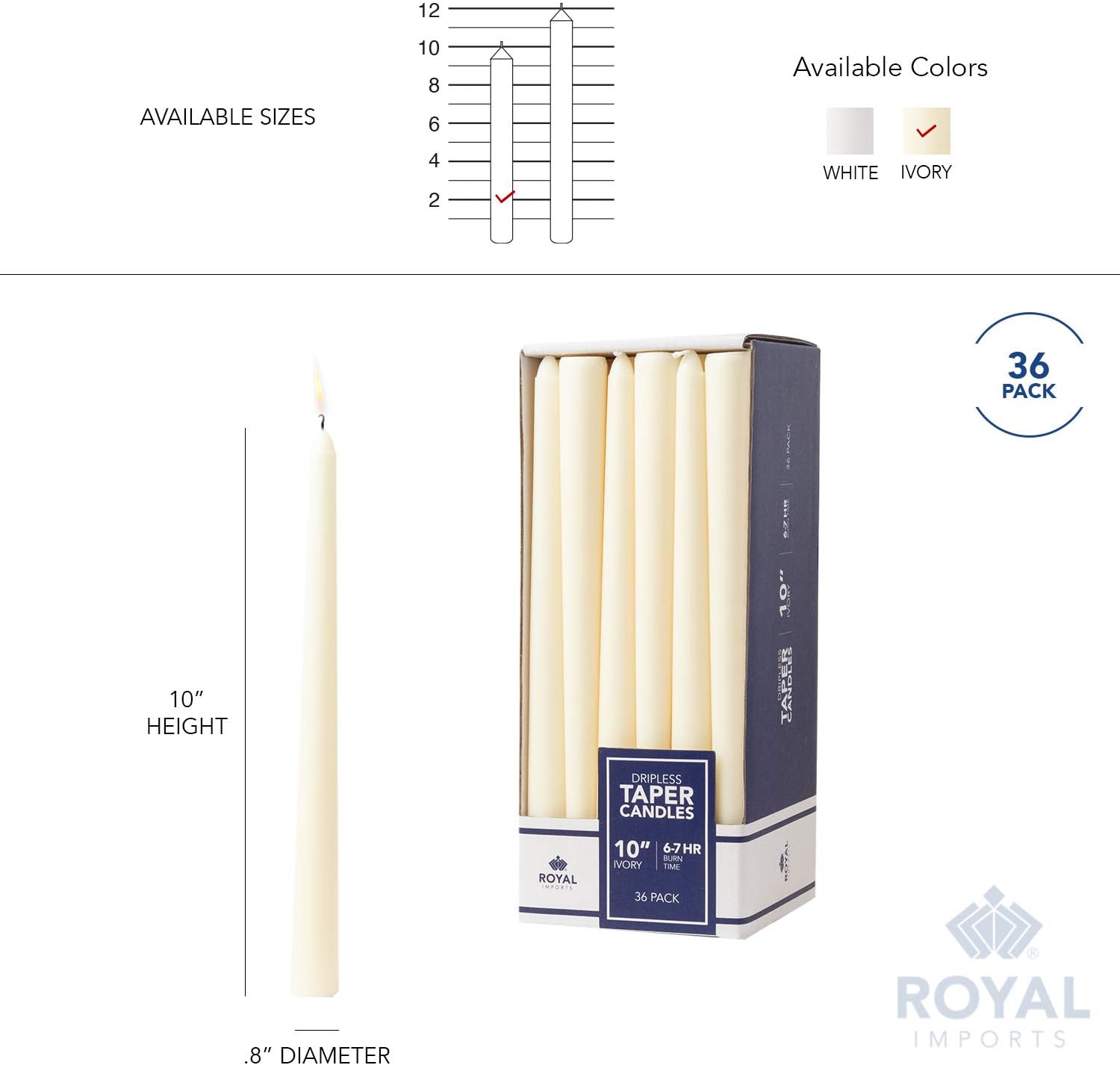Royal Imports Velas cónicas sin perfume, elegantes de calidad premium, sin goteo y sin humo, velas de cena sumergidas a mano para bodas, vacaciones,