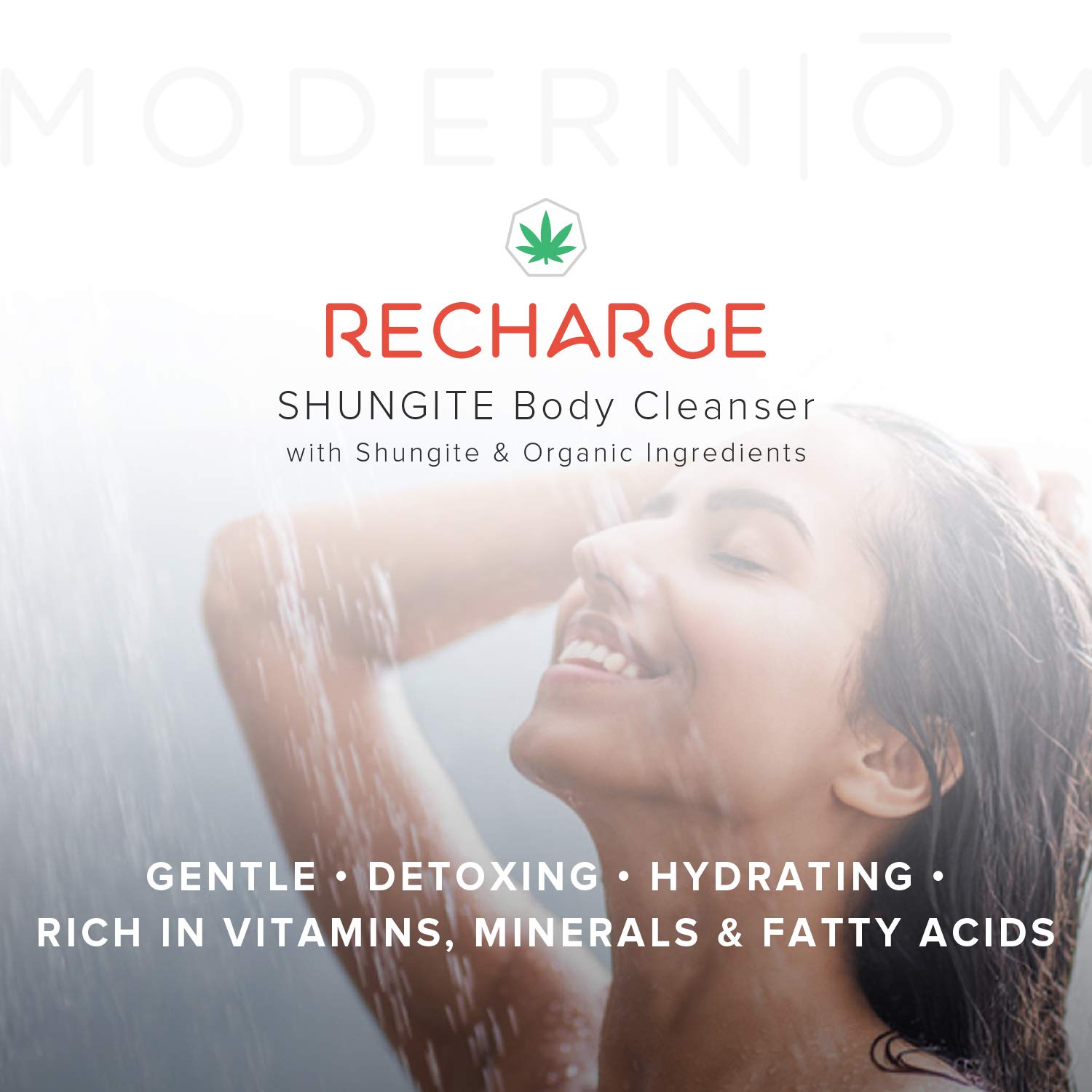 Modern M Shungite Recharge Gel de baño con aceite de semilla de cáñamo  Todo tipo de piel, limpiador orgánico para cara, manos, cuerpo  Vegano, sin