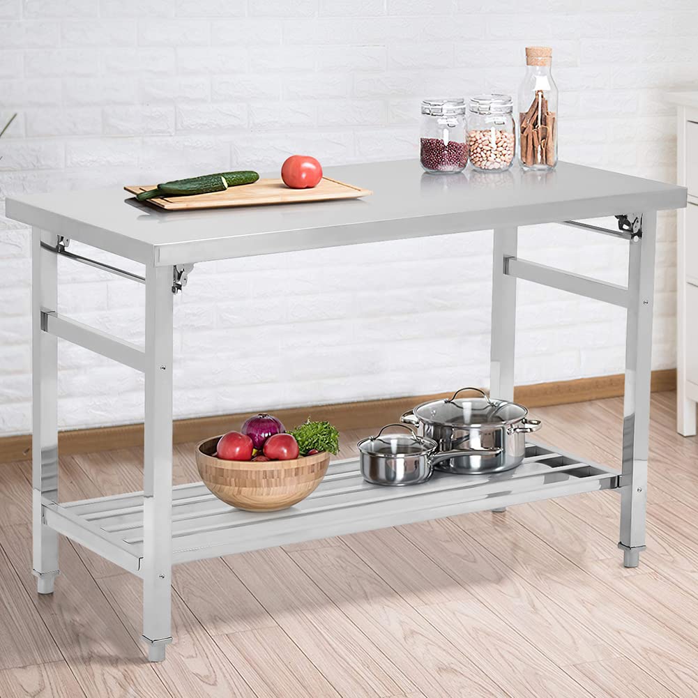 GAOMON Mesa de acero inoxidable de 48 x 24 pulgadas, mesa de comedor portátil para campamento, picnic, fiesta, isla de cocina, mesa de preparación