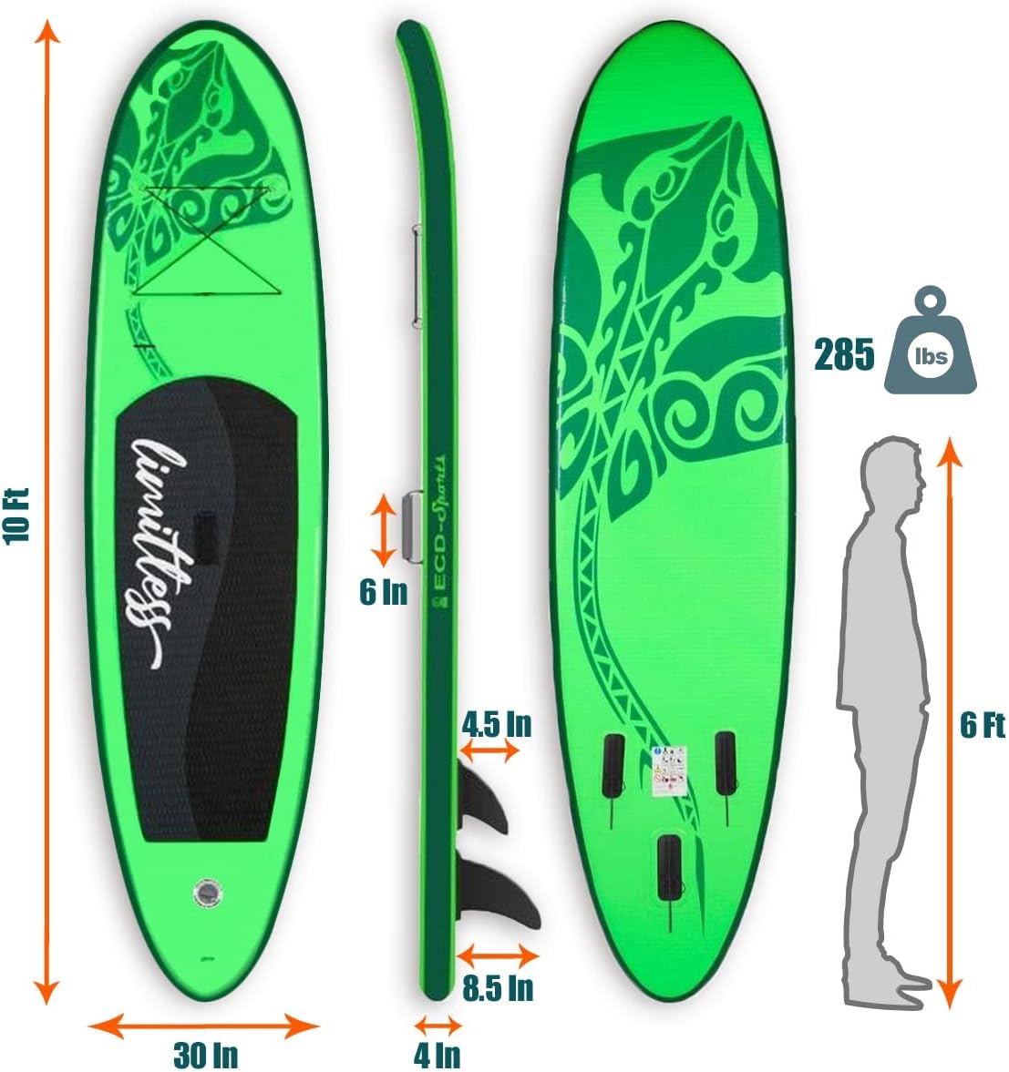 ISUP – Tabla de remo inflable de 10 pies para principiantes, yoga, surf, adultos, cubierta antideslizante, 2 personas, bomba, paleta ajustable, 3
