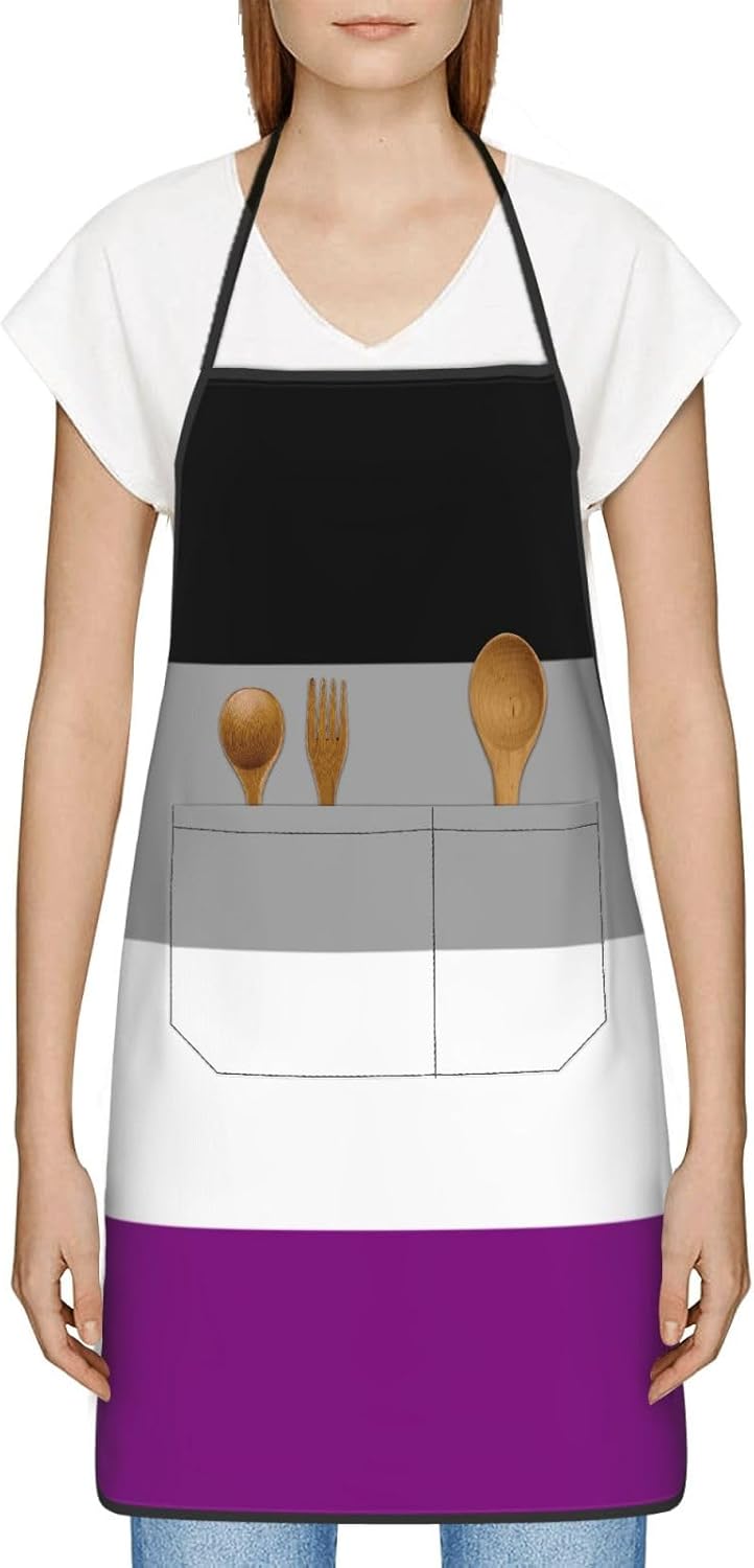 Delantal de bandera del orgullo asexual, impermeable, con bolsillos, delantal de cocina, delantal de chef para hombres y mujeres, Blanco