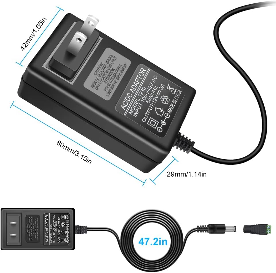 Fuente de alimentación LED de 12 V, 3 A, adaptador de CA de 36 W, transformador de 100-240 V CA a 12 V CC para tiras de luces LED, adaptador de